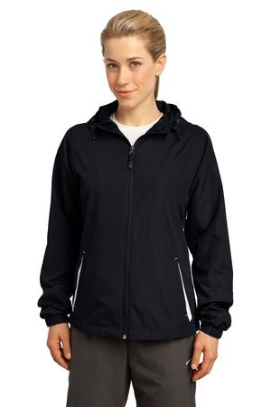 Sport-Tek LST76 Ladies Colorblock Hooded Raglan Jacket Black/White