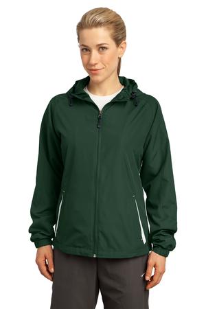 Sport-Tek LST76 Ladies Colorblock Hooded Raglan Jacket Forest Green/White