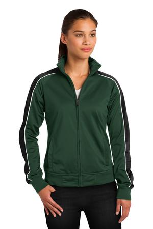 Sport-Tek LST92 Ladies Piped Tricot Track Jacket Forest Green/Black/White