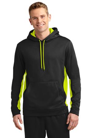 Sport-Tek ST235 Sport-Wick Fleece Colorblock Hooded Pullover Black/Safety Yellow