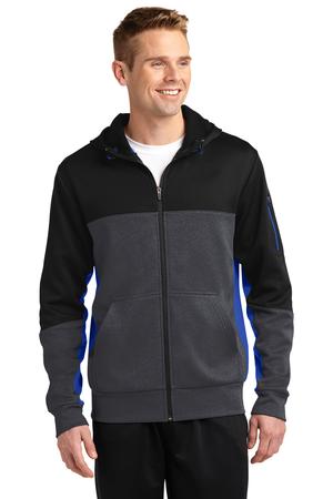 Sport-Tek ST245 Tech Fleece Colorblock Full-Zip Hooded Jacket Black/Graphite Heather/True Royal