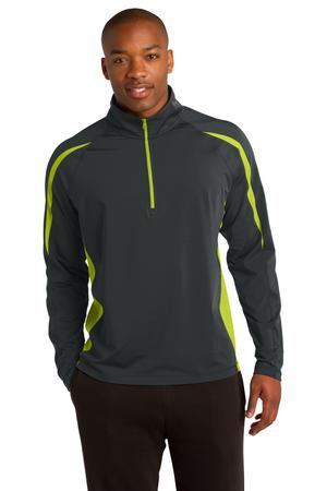 Sport-Tek ST851 Sport-Wick Stretch 1/2-Zip Colorblock Pullover Charcoal Grey/Charge Green
