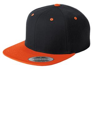 Sport-Tek STC19 Flat Bill Snapback Cap Black/Deep Orange