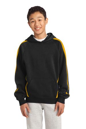 Sport-Tek YST265 Youth Sleeve Stripe Pullover Hooded Sweatshirt Black/Gold