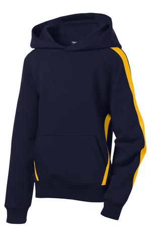 Sport-Tek YST265 Youth Sleeve Stripe Pullover Hooded Sweatshirt Navy/Gold Flat