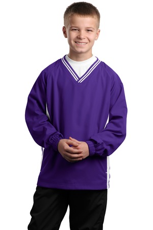 Sport-Tek YST62 Youth V-Neck Raglan Wind Shirt Purple/White