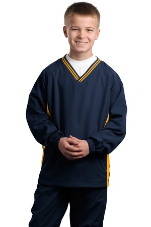 Sport-Tek YST62 Youth V-Neck Raglan Wind Shirt True Navy/Gold