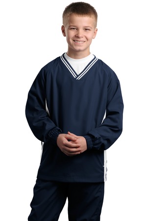 Sport-Tek YST62 Youth V-Neck Raglan Wind Shirt True Navy/White