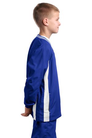 Sport-Tek YST62 Youth V-Neck Raglan Wind Shirt True Royal/White Side