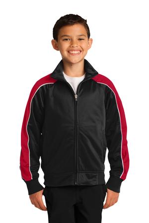 Sport-Tek YST92 Youth Piped Tricot Track Jacket Black/True Red