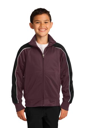 Sport-Tek YST92 Youth Piped Tricot Track Jacket Maroon/Black