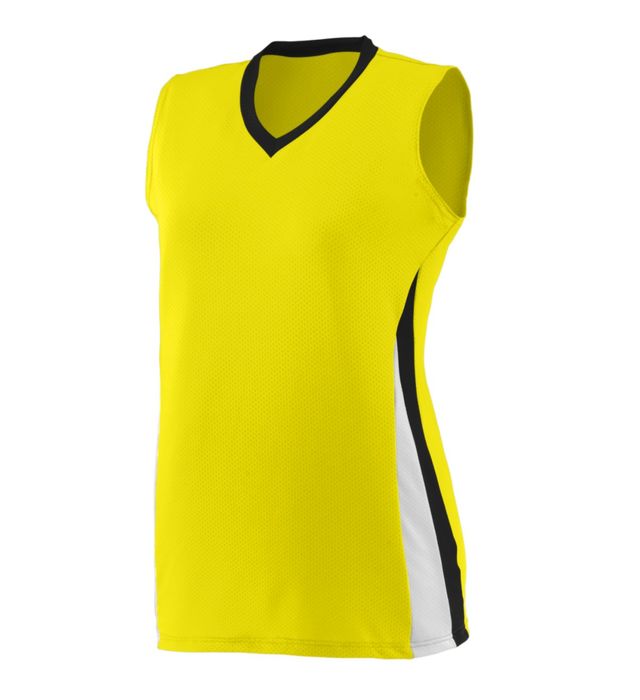 Augusta Sportswear Ultra-Lightweight Pinhole Mesh Ladies Tornado Jersey- power yellow-black-white